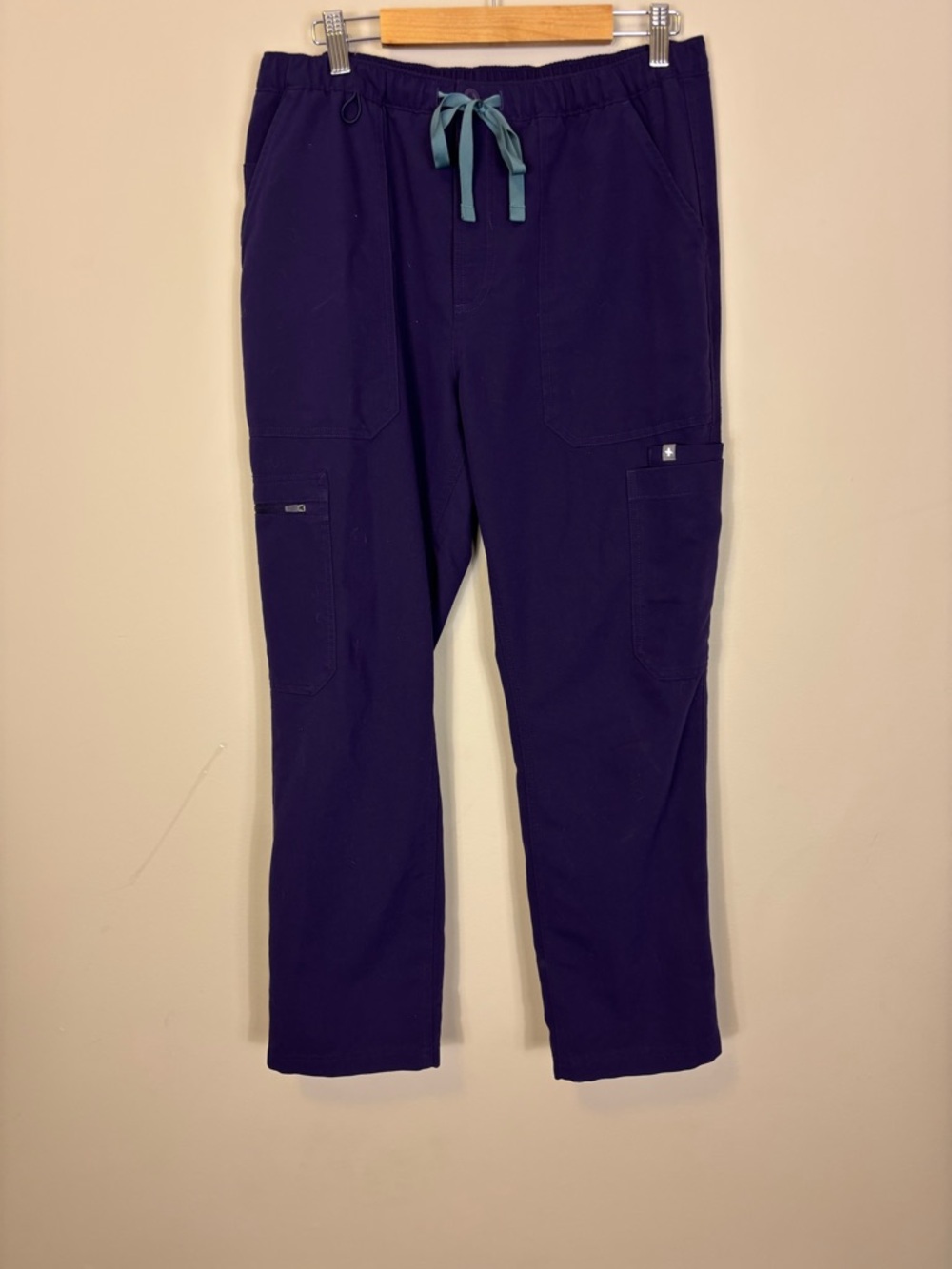 Figs Women's Bootcut Scrub Pants in Deep Purple with Teal Drawstring Medium